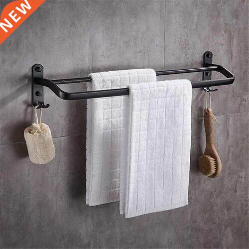 50cm Black Double Bar Towel Rack Wall Mount Space Aluminum