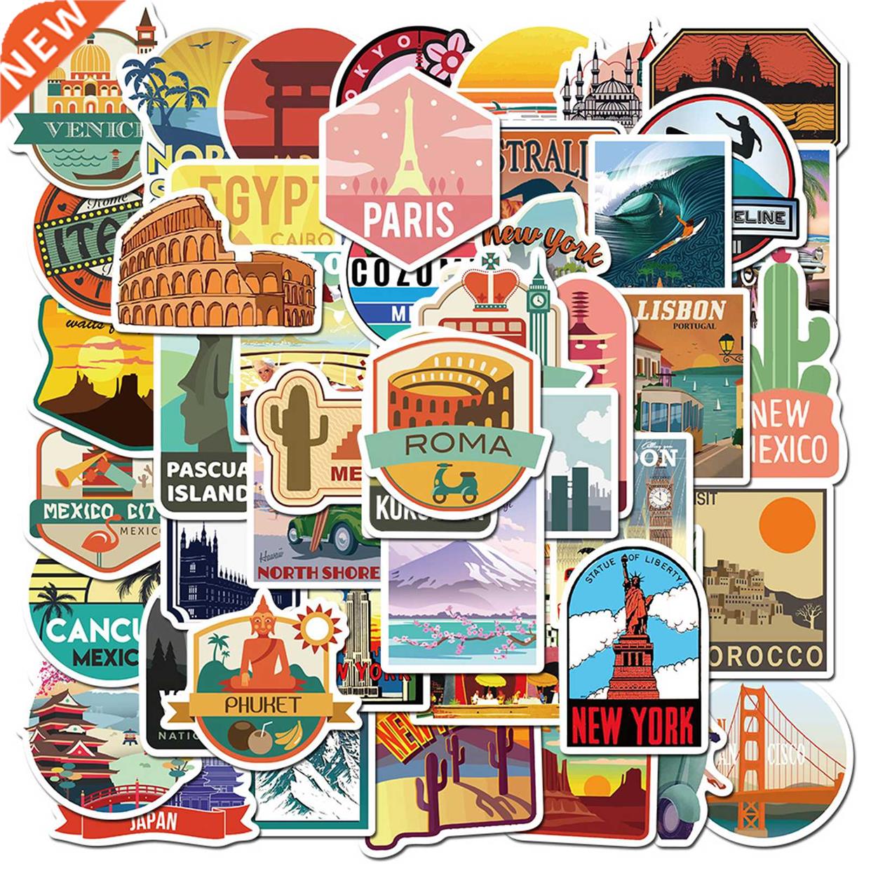 50pcs Laptop Phone Decal Country Region Logo Skateboard