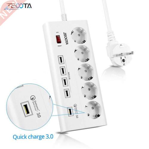 Power Strip 5 E Outlets Socket with SB QC 3.0 Quick Charge