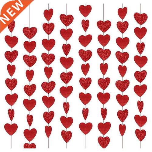 AT69 -12PC Red Glitter Heart-Shaped Garland Heart-Shaped