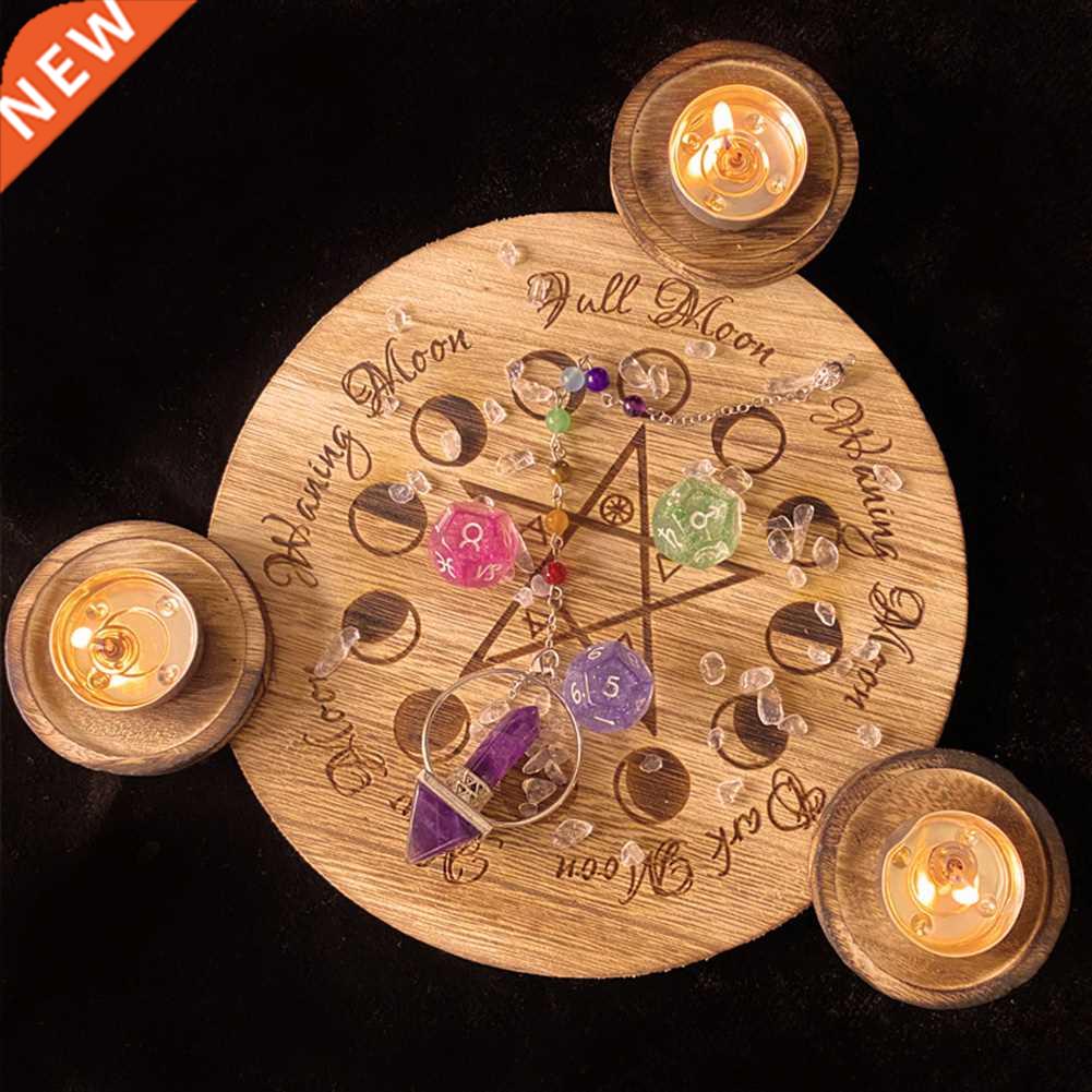Wooden Candle Holder Astrology Pentacle Altar Plate