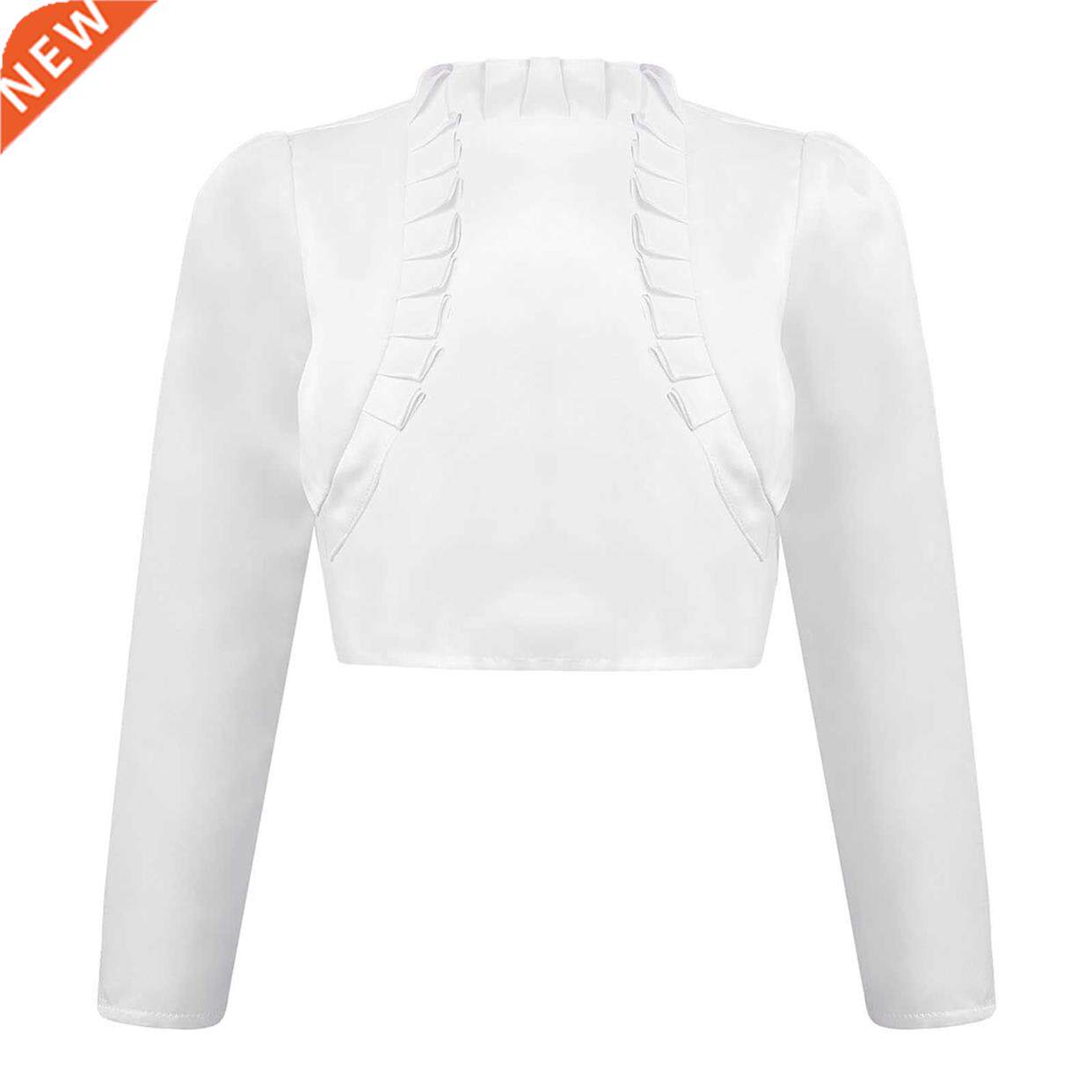 Kids Girls Satin Bolero Cardigan Elegant Solid Long Sleeve O图片