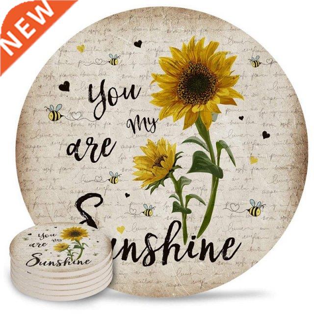 Coasters For Drinks,Absorbent Drink Coaster Set,Sunflower St
