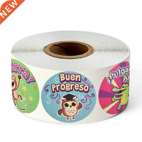 Animals Reward Stickers Roll 1 inch Cute Spanish Words Seal
