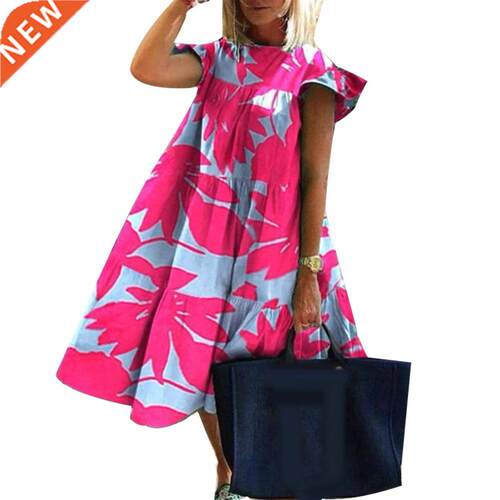 vestidos women O Neck Short Sleeve Floral Print robe femme L