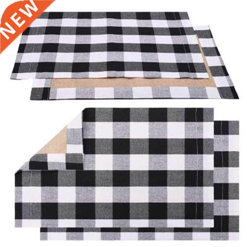 4 Pcs Black White Plaid Placemat Table Mat Tableware Plate P