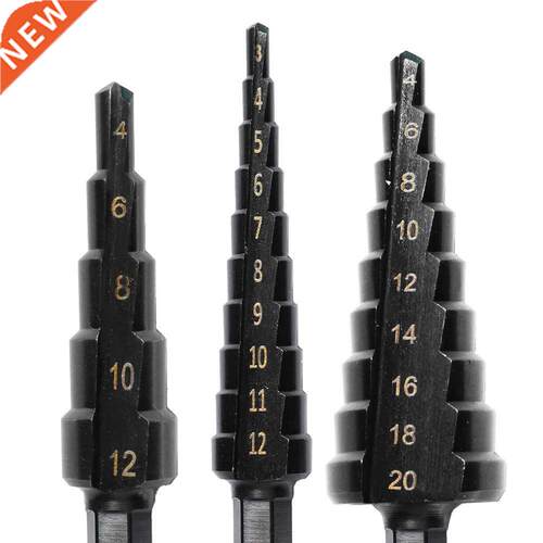 3PCS Step Drill Bit 3-12mm 4-12mm 4-20mm HSS Straight Groove