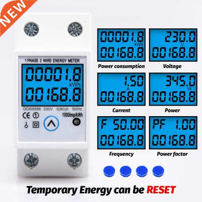 Din Rail Single Phase Energy Meter Reset Zero kWh Voltage Cu