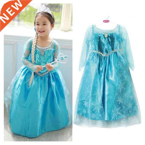 New Blue Baby Girls Kids Frozen Costume Dress Snow Princess