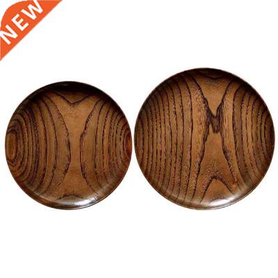 Round Solid Wood Plate Dinner Plates Food Dessert Serving Tr