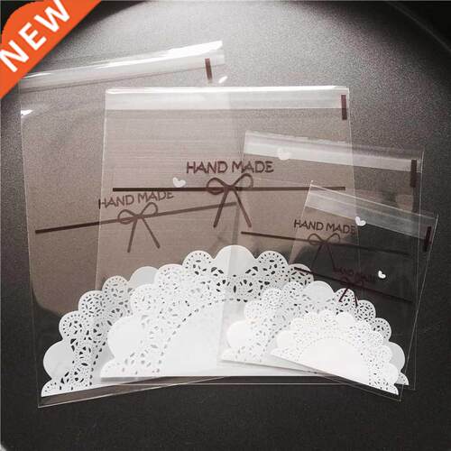 100pcs/lot 4 sizes Transparent bow lace Plastic Self Adhesiv