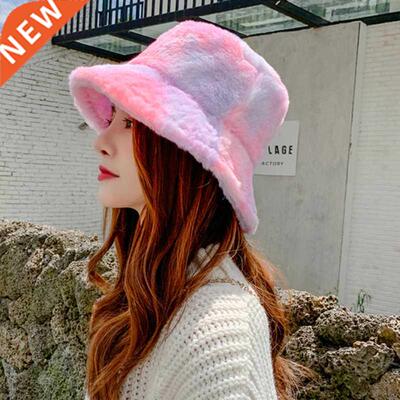 Tie-Dyeing Winter Bucket Hat Leopard Cow Print Plush Warm Wo