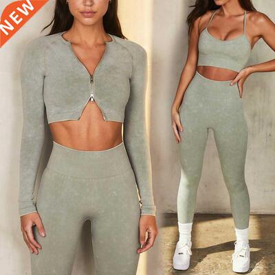 Sport Set Women Seamless Yoga Set Sports Bra Long Sleeve Cro