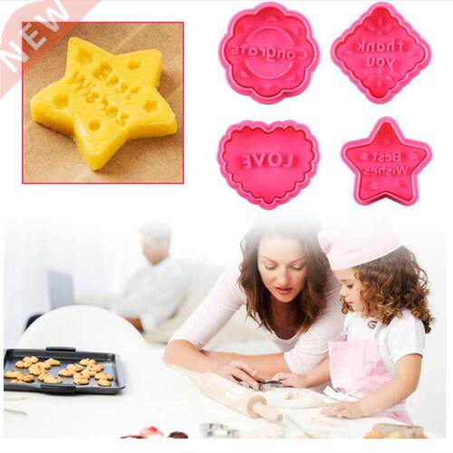 4Pcs Cookie Cutters Molds with Good Wishes Pastry Tools