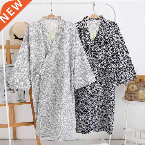 2022 New Men's 100% Cotton Gauze Cotton Robe Loose Thin Yuka