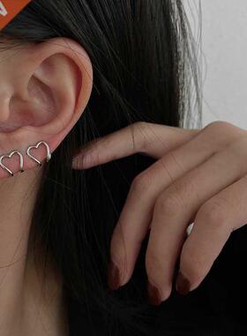 2022 Korea Silver Color metal Geometric Heart Ear Cuff Stack