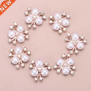10Pcs Pearl Flower Shaped Rhinestone Buttons Sparkling Cryst