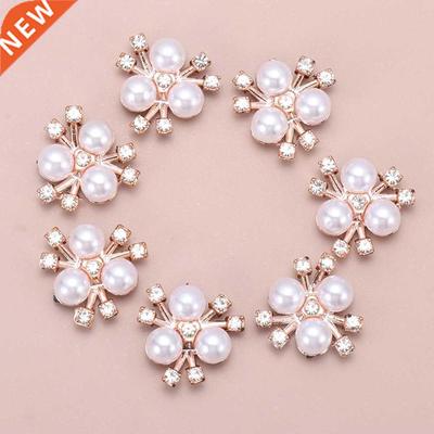 10Pcs Pearl Flower Shaped Rhinestone Buttons Sparkling Cryst