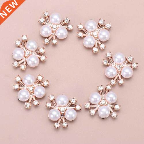 10Pcs Pearl Flower Shaped Rhinestone Buttons Sparkling Cryst