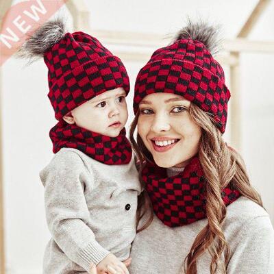 Parent-child Knitted Hat Scarf Set, Autumn Winter Ladies