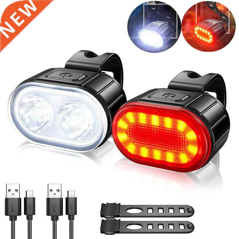 2PCS LED Bike Light Bicycle Front Rear lights USB Charge Hea图片