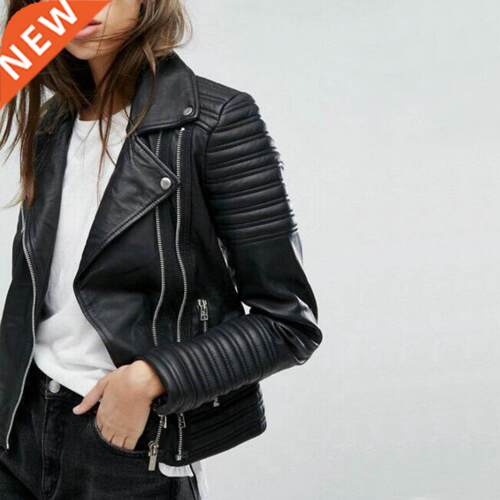 Fashion women's autumn winter motorcycle faux leather jacket