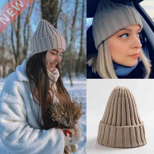 Warm Knitted Beanies Solid Color Retro Knitting Winter Autum