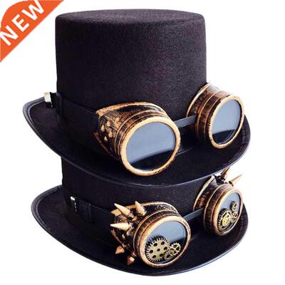 Vintage Black Steampunk Top Hat Gear Glasses Punk Hat Gothic