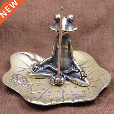 Vintage Brass Pond Lotus Leaf Frog Figurines Miniatures Smal