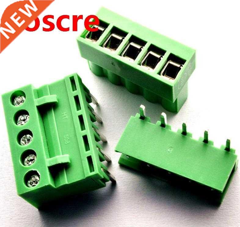 5PCS 300V 15A 5.08mm 90 Degree Pin Green Plastic Screw Termi