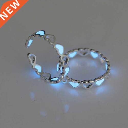 Adjustable Hollow Heart Luminous Ring Glow In Dark Silver Co