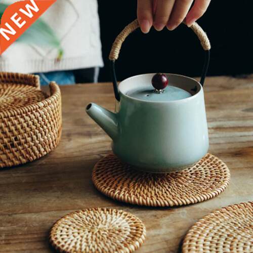 1PC Round Natural Rattan Insulation Kitchen Woven Holder