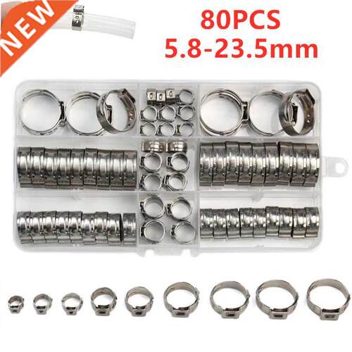 80pcs Single Ear Stepless Hose Clamps 5.8-2.5mm 04 Stainle
