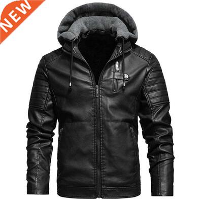 Men's Winter Motorcycle Thick Fleece PU Leather Jacket Windb