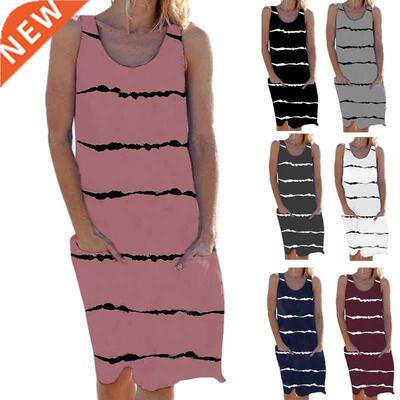 2021 selling loose leisure pocket stripe dress female