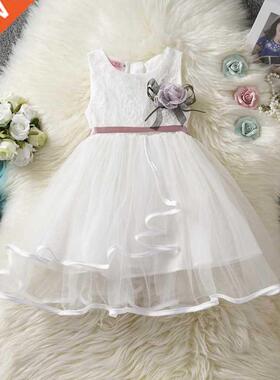 Summer White Flower 2-6T Baby Girls Princess Dresses For Wed