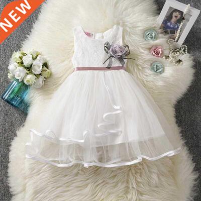 Summer White Flower 2-6T Baby Girls Princess Dresses For Wed