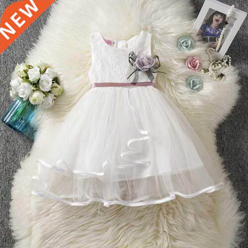 Summer White Flower 2-6T Baby Girls Princess Dresses For Wed