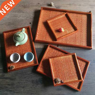 Japanese pure handmade rattan bamboo cup tea tray European