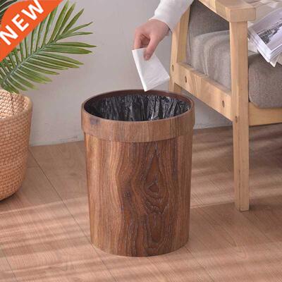 Retro Creative Wood Grain Trash Can Home Living Room Kitchen