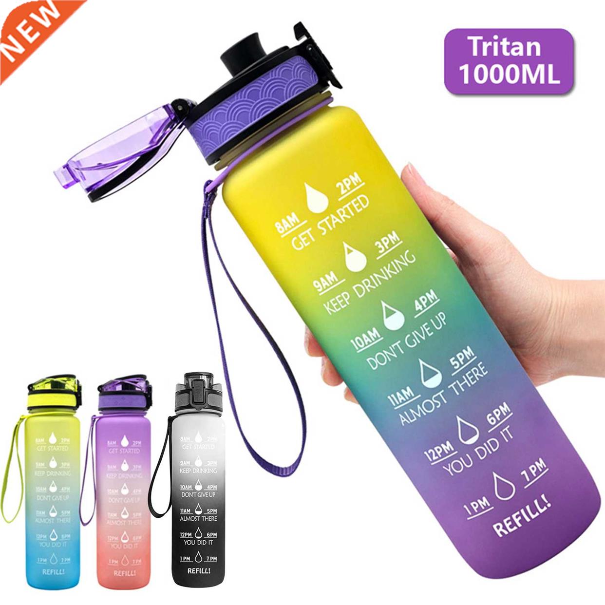 1L Tritan Material Water Bottle With Bounce Cover Time