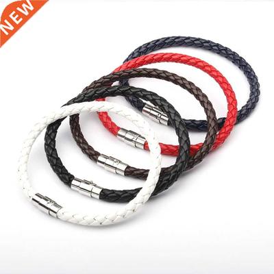 Simple Design Men's Leather Bracelet Multicolor Stainless St