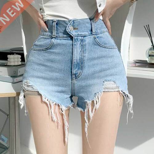 Vintage Ripped Jeans Shorts Women Plus Size High Waist Denim