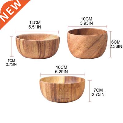 Natural Acacia Wooden Bowl Wood Grain Basin Fruit Plate Rice
