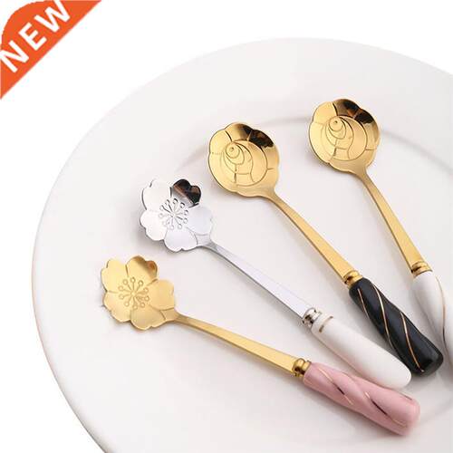 8pcs Stainless Steel Flower Shaped Coffee Spoon Teaspoon Chi