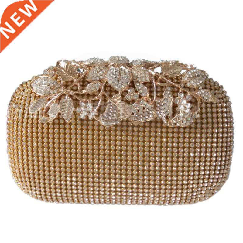 Unique Gold Rhinestone Evening bag Clutch Purse Party Bridal