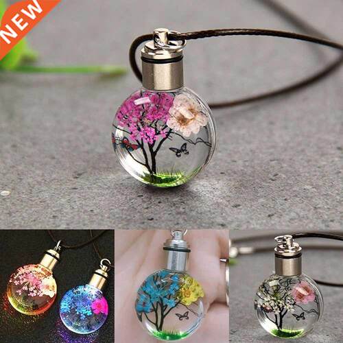 New Luminous Dried Flower Butterfly Glass Ball Women Necklac