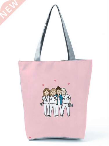 Cartoon Ladies Nurse Printed Handbag Foldable High Capacity
