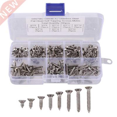 200Pcs M3 Stainless Steel Flat Head Screws Kits High Strengt