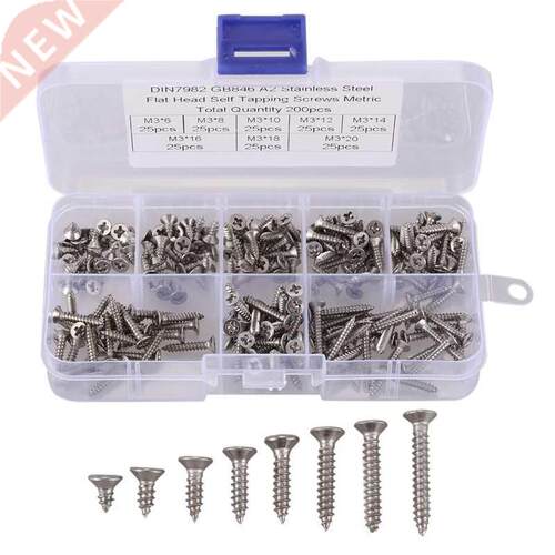 200Pcs M3 Stainless Steel Flat Head Screws Kits High Strengt